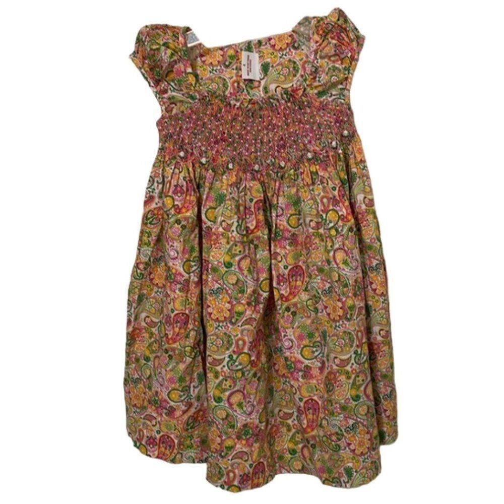 Mom & Me Floral Pink Paisley Print Cotton Smocked Dress Girls Size 4